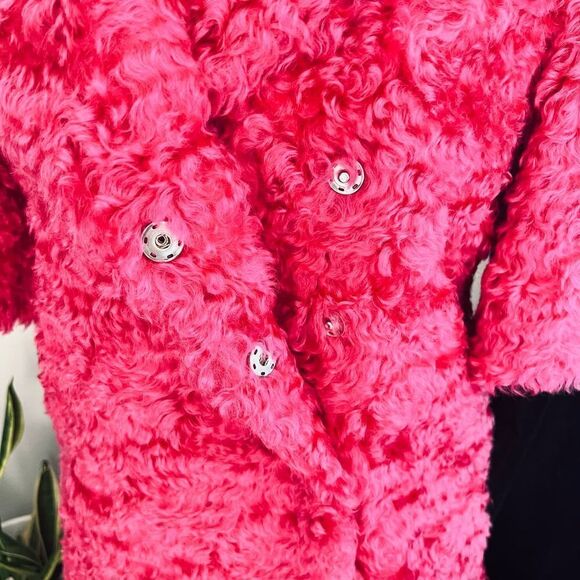 MOSCHINO COUTURE Long Faux Teddy Fur Jacket, Italian, FUCHSIA, Size 4, NWT - Picture 7 of 13